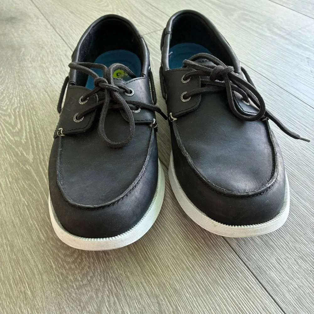 Sperry Top-Sider Mens Black Leather Boat Shoes Memory Foam Loafers 9.5M